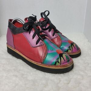 SoleTech Ankle Boot Womens Size 6 Painted Lace Up Habd Print Southwestern
